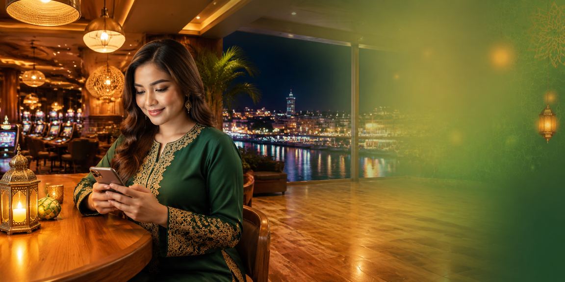 Pengguna Malaysia log masuk ke akaun 444cuci melalui telefon pintar semasa Hari Raya